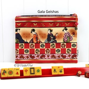 Mahjong Tile/Travel/Storage pouch ~ Gala Geishas ~ 11&quot; x 8.5&quot; ~ Mah Jongg ~ Accessories / Travel Bag