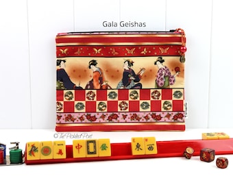 Mahjong Tile/Travel/Storage pouch ~ Gala Geishas ~ 11" x 8.5" ~ Mah Jongg ~ Accessories / Travel Bag