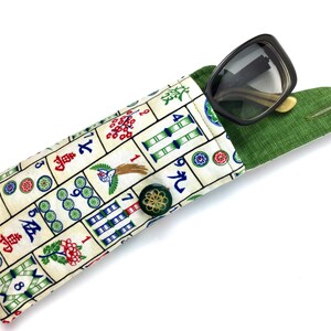 Glasses Case Eyeglasses & Sunglasses Mahjong design Green Flower Button image 6