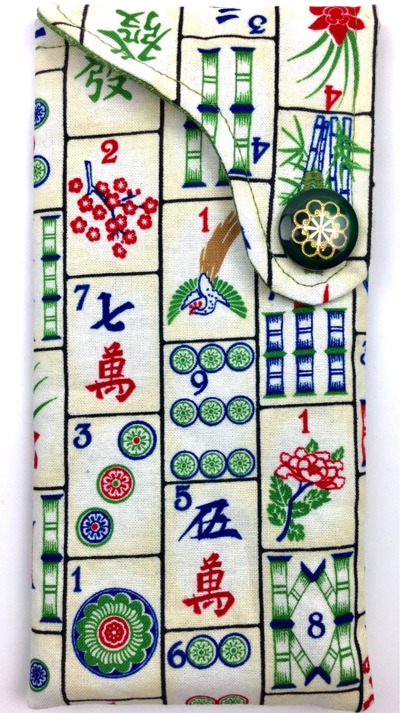 Glasses Case Eyeglasses & Sunglasses Mahjong design Green Flower Button image 4