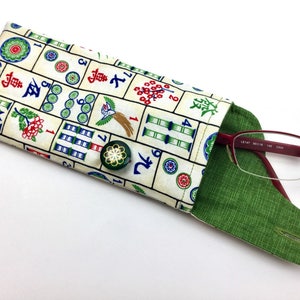 Glasses Case Eyeglasses & Sunglasses Mahjong design Green Flower Button image 7