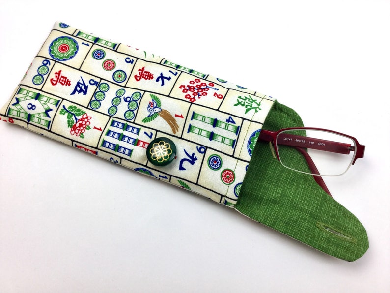 Glasses Case Eyeglasses & Sunglasses Mahjong design Green Flower Button image 7