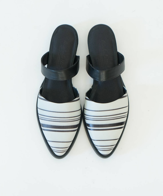 black leather mules flat