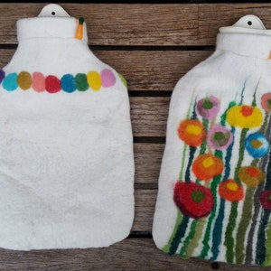 Hot water bottle with felted cover, white