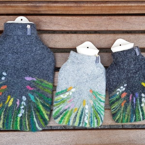 Hot water bottle with felted cover, SPRING, gray