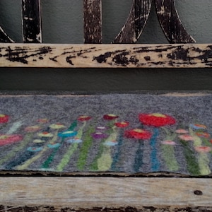 Table Runner, Grass and Flowers, dark gray