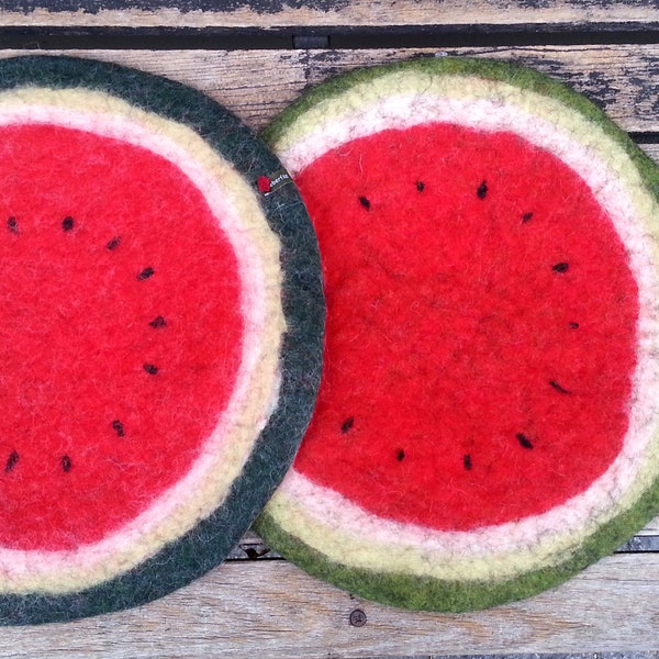 Handfelted Seat Cushion as fruit slice: water melon