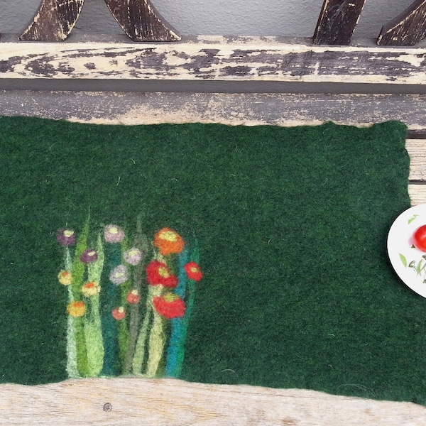 Table Runner, Grass and Flowers, dark green