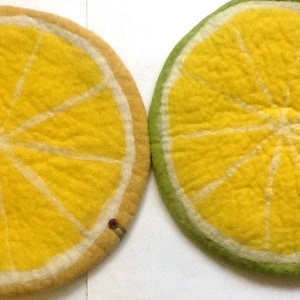 Coussin d'assise feutré à la main en tranches de fruit : citron
