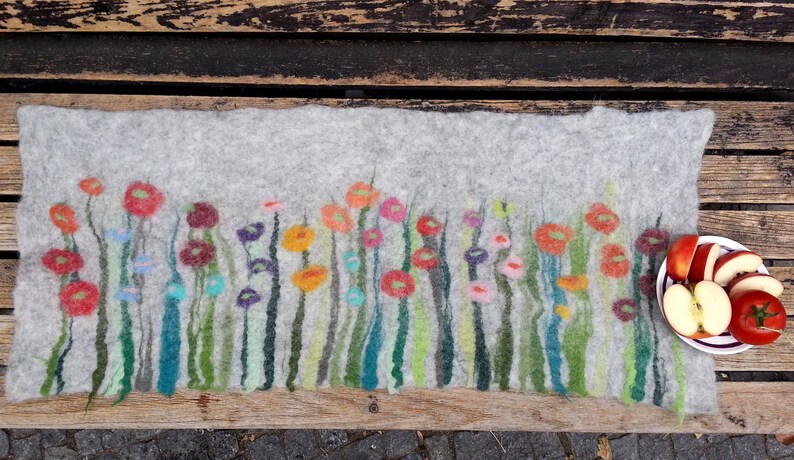 Table Runner, Grass and Flowers, light Gray image 4