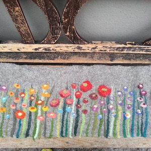 Table Runner, Grass and Flowers, medium gray