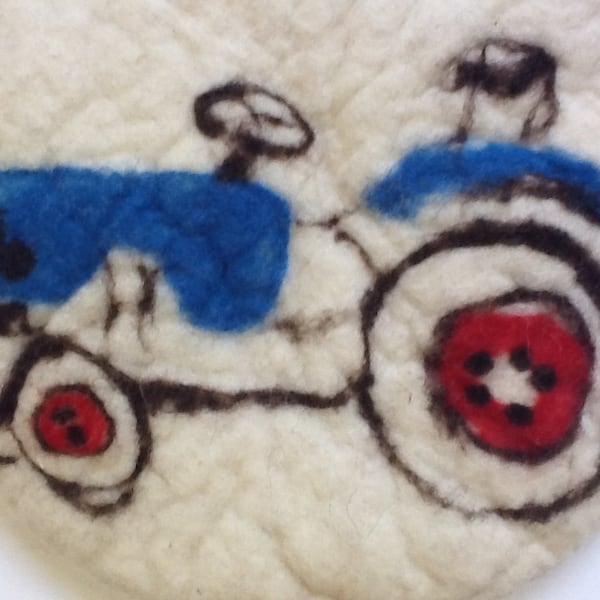 Handfelted Seat Cushion with a tractor for chairs, benches, floors...