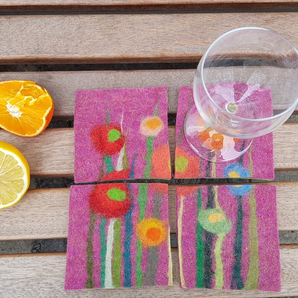 Coaster Set, Grass and Flowers