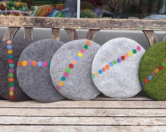 Felt Cushion, with coloured dots in a line