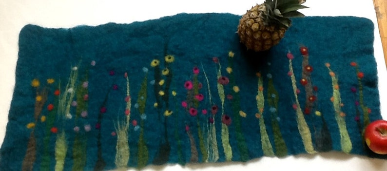 petrol Table Runner Grass and Flowers