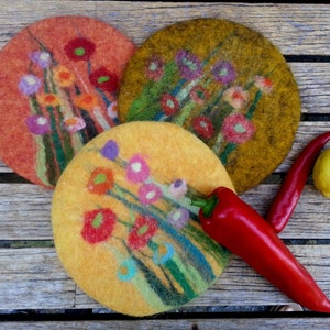 felt pot holder, grass and flowers