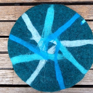 Handfelted Seat Cushion Abstract, petrol