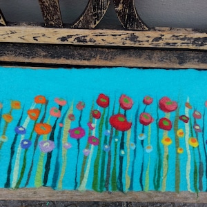Table Runner, Grass and Flowers, petrol