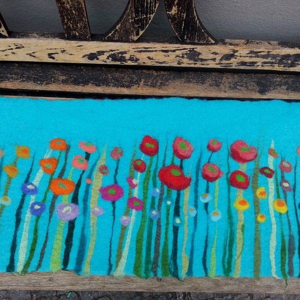 Table Runner, Grass and Flowers, petrol