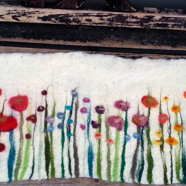 Table Runner, Grass and Flowers, white