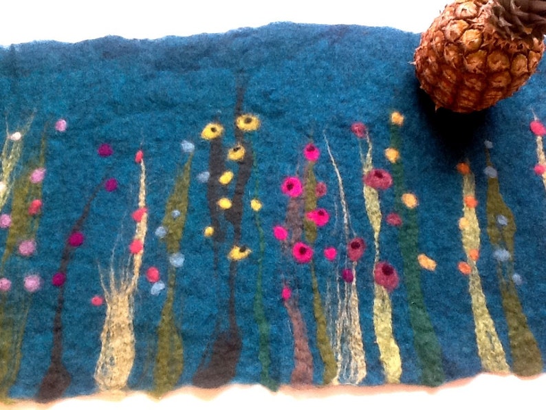 petrol Table Runner Grass and Flowers