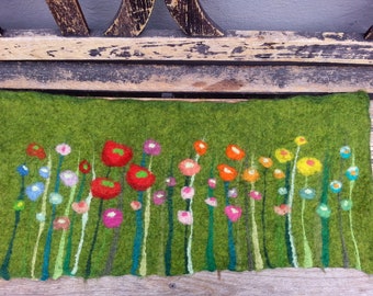 Table Runner, Grass and Flowers, moss green