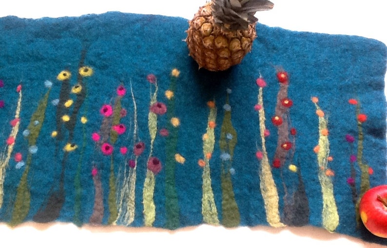 petrol Table Runner Grass and Flowers