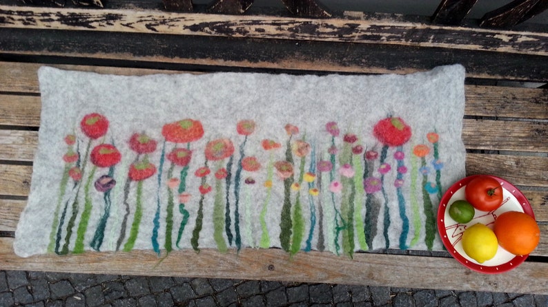 Table Runner, Grass and Flowers, light Gray image 1