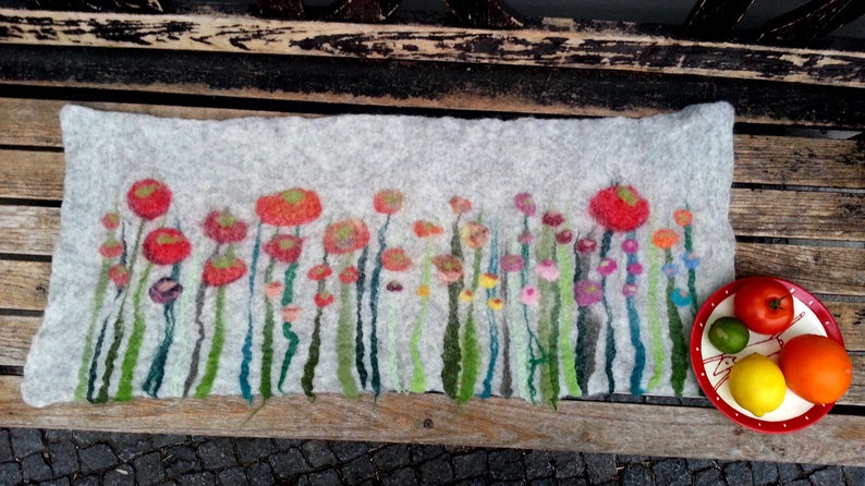 Table Runner, Grass and Flowers, light Gray image 8