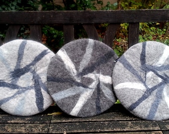 Handfelted Seat Cushion Abstract, gray