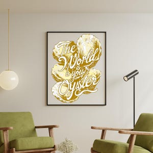 Mustard Retro Oyster Print | Beachy Wall Art | Coastal Print | The World is Your Oyster Motivational Quote | Vintage Printable Wall Art