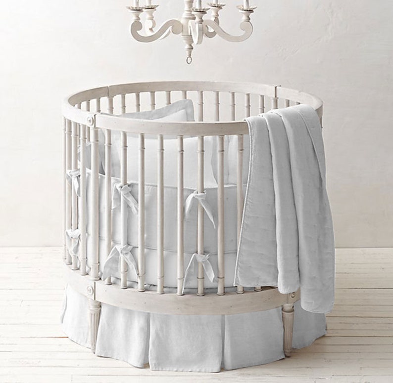 42 Round 3pc Crib Bedding Set Fitted Skirt and Bumper Etsy