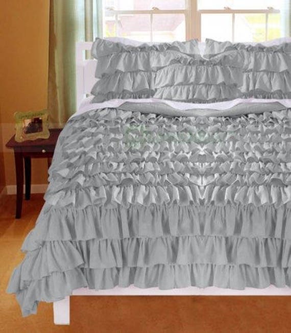 King Waterfall Ruffle Duvet Quilt Cover With Matching Pillow Etsy