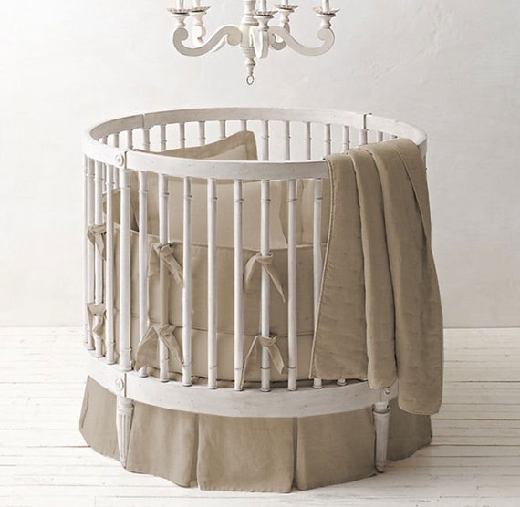 42 Round Crib Bedding Set Fitted Pillowcase Skirt Bumper Etsy