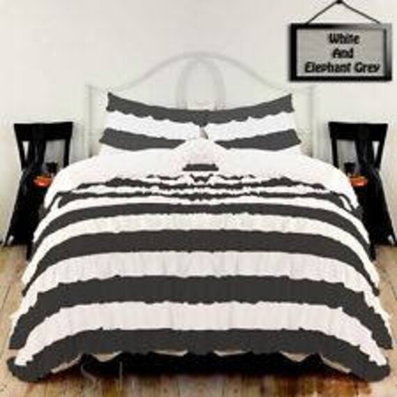 Gray And White Waterfall Ruffle Duvet Set 100 Egyption Cotton Etsy