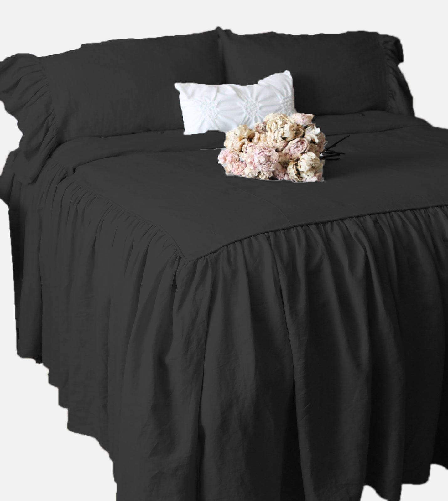 CHOOSE SIZE /& DROP LENGTH BLACK SOLID DUST RUFFLE BED SKIRT 100/% COTTON 1000-TC