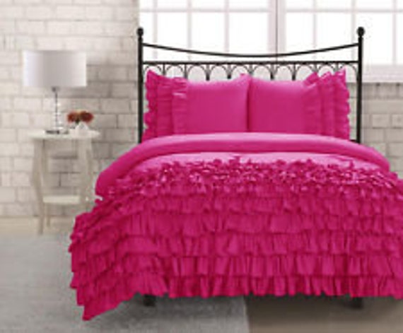 100 Egyptian Cotton 800 Tc Hot Pink Half Ruffle Duvet Cover Etsy