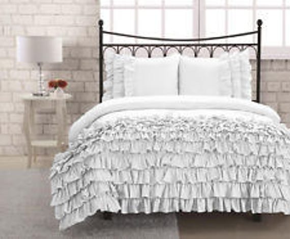 White Half Ruffle Duvet Set 800 Tc Egyptian Cotton Etsy