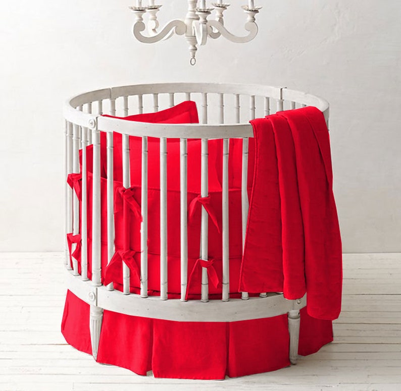 42 Round 3pc Crib Bedding Set Fitted Skirt and Bumper Etsy
