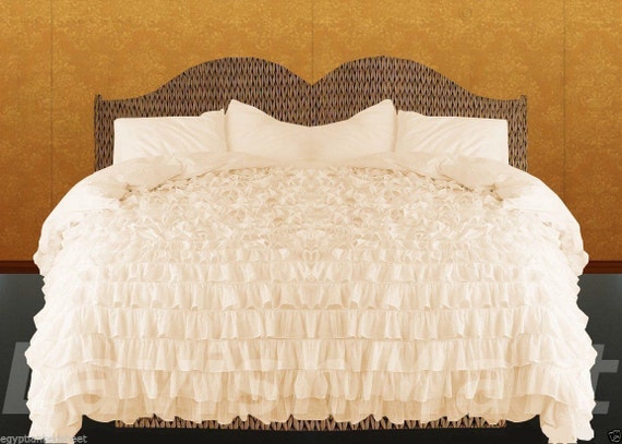 100 Egyptian Cotton 1000tc Ivory Ruffle Duvet Cover Set Etsy