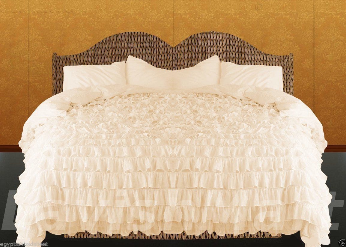 100 Egyptian Cotton 1000TC Ivory Ruffle Duvet Cover Set Etsy
