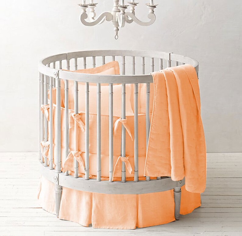 42 Round Crib Bedding Set Fitted Pillowcase Skirt Bumper Etsy