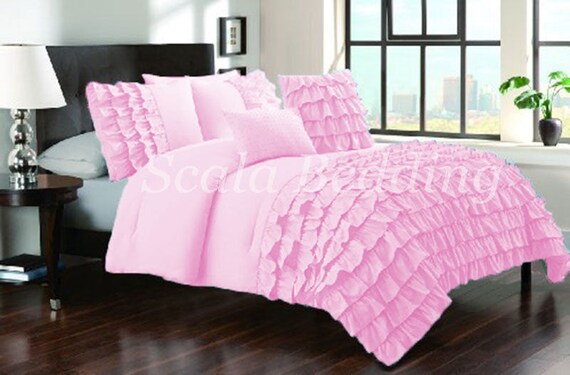 100 Egyptian Cotton 800 Tc Pink Half Ruffle Duvet Cover Set Etsy