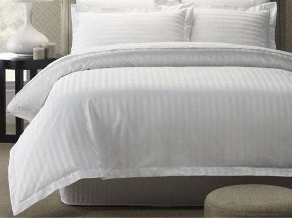 100 Egyptian Cotton Bedding White Stripe Uk King Size Duvet Etsy