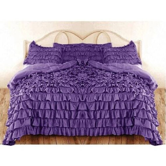 100 Egyptian Cotton Ruffle Duvet Set Purple Color In All Etsy
