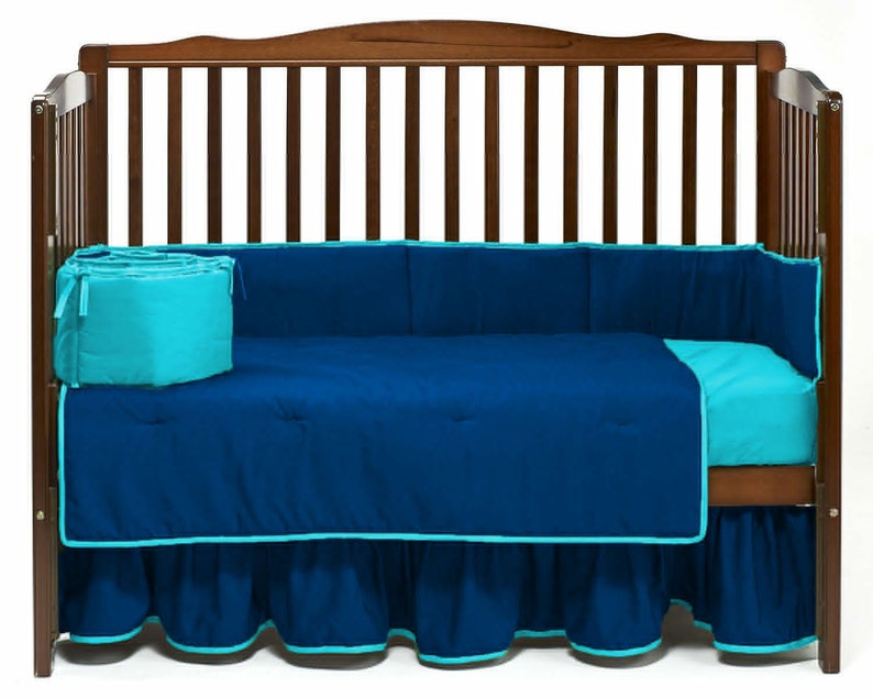 Crib Reversible Bedding set 5pc Fitted Pillowcase Comforter Skirt Bumper