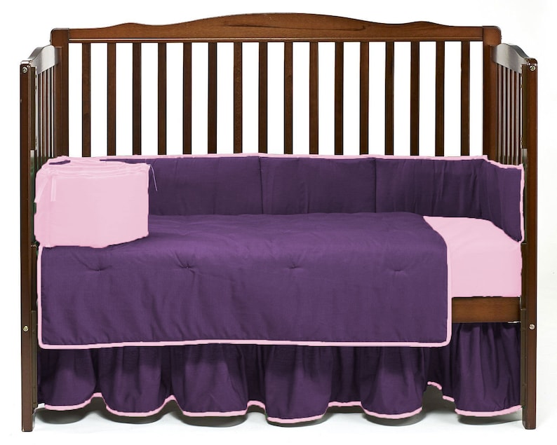 Crib Reversible Bedding set 5pc Fitted Pillowcase Comforter Skirt Bumper