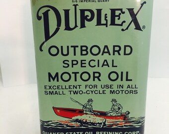 Vintage Rare Old Quaker State Oil "Duplex" Outboard Special Motor Oil Quart Can - Great Condition, Original Red Cap, SAE 30