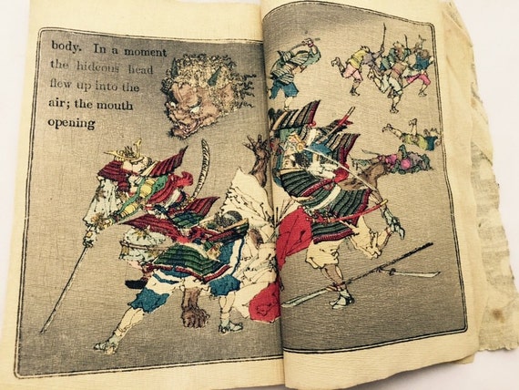 Antique Japanese Fairy Tale Series No 19明治廿四年 Meiji 24 1891 The Ogres Of Oyeyama Crepe Paper Wood Block Book - 