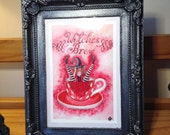 Watercolour witch, witch print, Original watercolour, christmas gift,pewter frame,shabby chic frame, boho frame,6x4 witch print